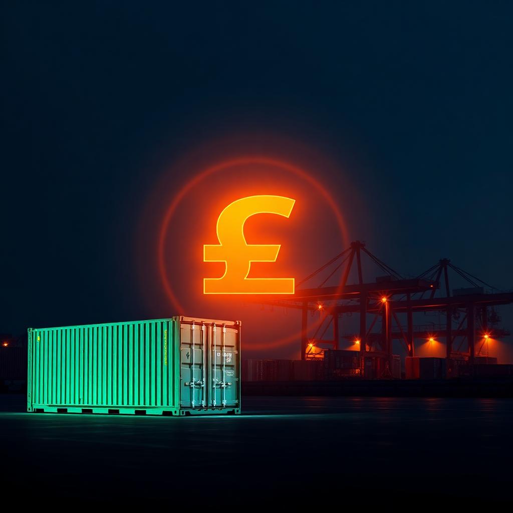 Shipping container and naira symbol representing global trade