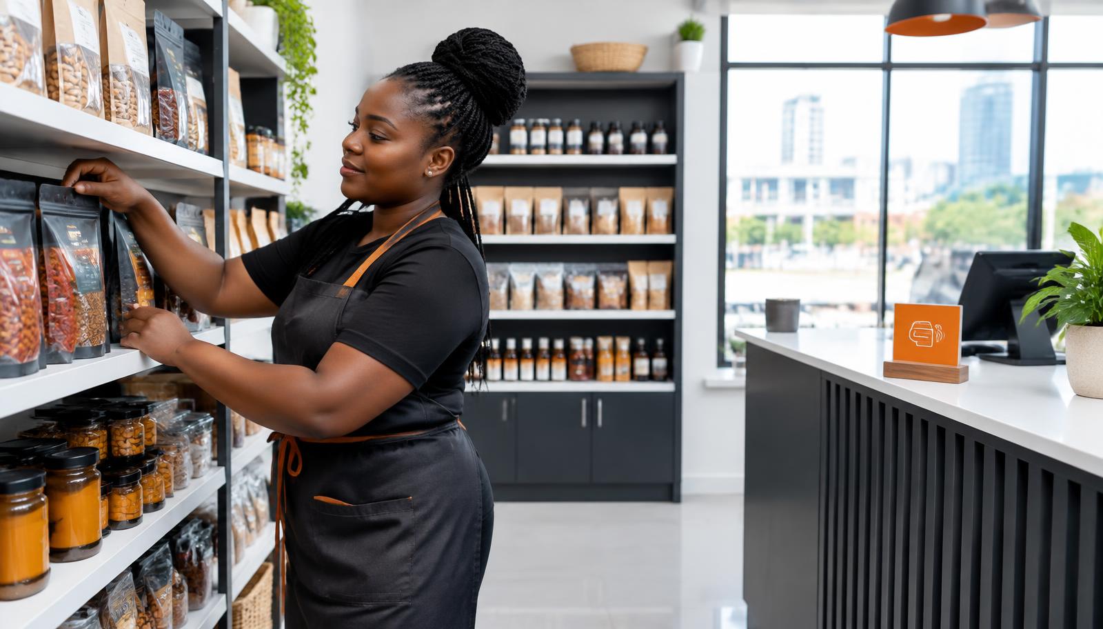 Nigerian TradiixxPay vendor arranging products